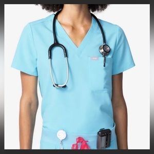 FIGS Catalina one pocket scrub top in neon blue